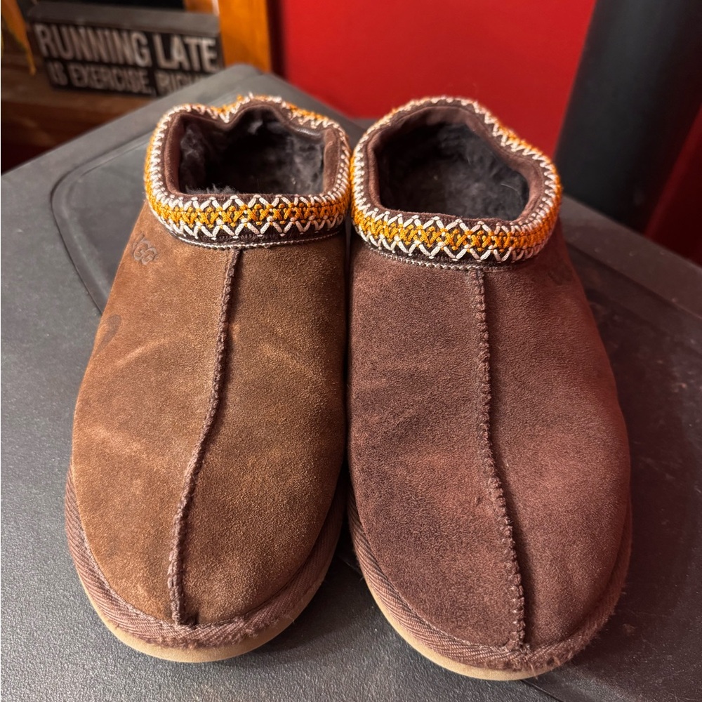 UGG Chocolate Brown Men's Tasmen Suede and Shearling Slip-Ons